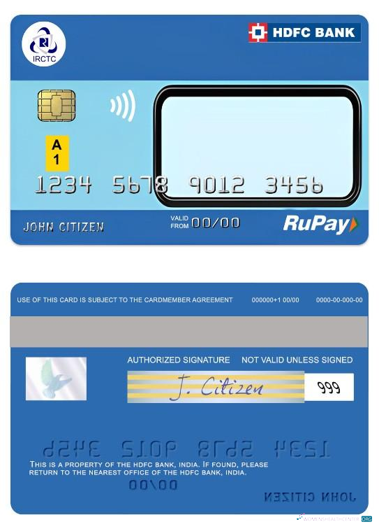 Download India IRCTC HDFC Bank RuPay Credit Card Photoshop template